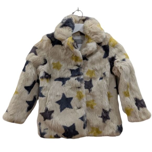 YVES SALOMON Enfant Rabbit Fur Star Pattern Coat Girl's Size 6 NWOT - Picture 2 of 9